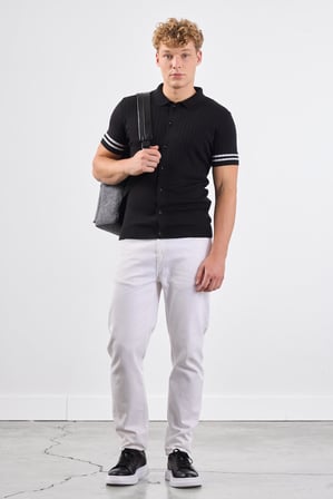 Erkek Slim Fit Polo Yaka Siyah Triko T-shirt