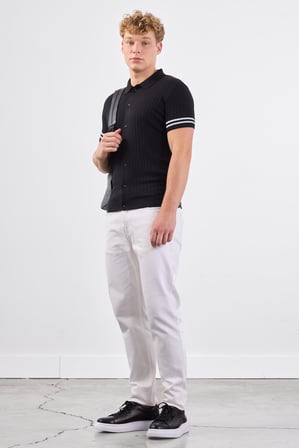 Erkek Slim Fit Polo Yaka Siyah Triko T-shirt