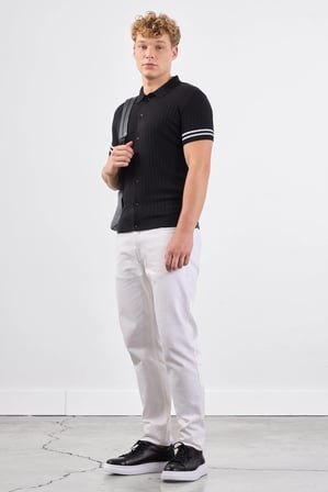 Erkek Slim Fit Polo Yaka Siyah Triko T-shirt