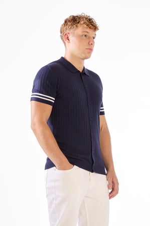 Erkek Slim Fit Polo Yaka Lacivert Triko T-shirt
