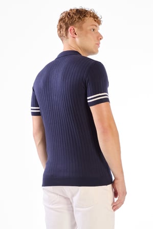 Erkek Slim Fit Polo Yaka Lacivert Triko T-shirt