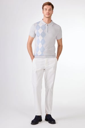 Erkek Slim Fit Fermuarlı Polo Yaka Açık Gri Triko T-shirt