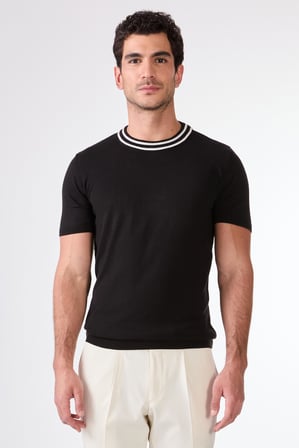 Erkek Slim Fit Bisiklet Yaka Siyah Triko T-shirt