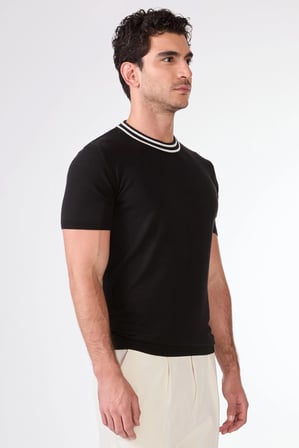 Erkek Slim Fit Bisiklet Yaka Siyah Triko T-shirt