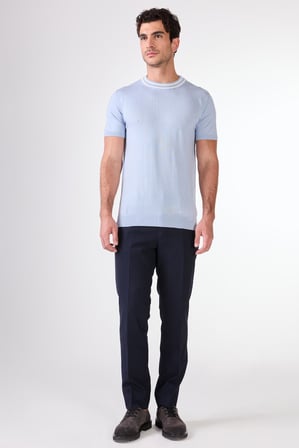 Erkek Slim Fit Bisiklet Yaka Buz Mavisi Triko T-shirt