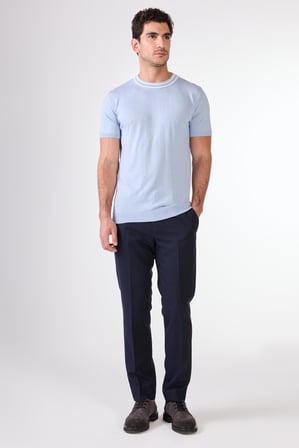 Erkek Slim Fit Bisiklet Yaka Buz Mavisi Triko T-shirt