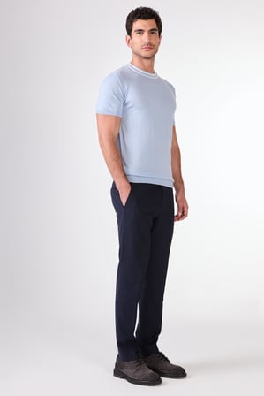 Erkek Slim Fit Bisiklet Yaka Buz Mavisi Triko T-shirt