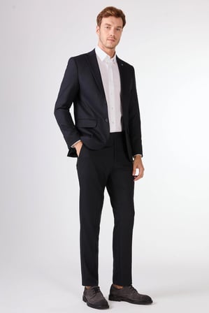 Erkek Slim Fit Mono Yaka Koyu Lacivert Takım Elbise