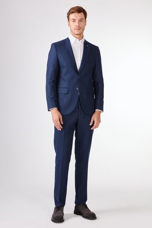 Erkek Slim Fit Mono Yaka Lacivert Takım Elbise