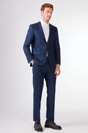 Erkek Slim Fit Mono Yaka Lacivert Takım Elbise