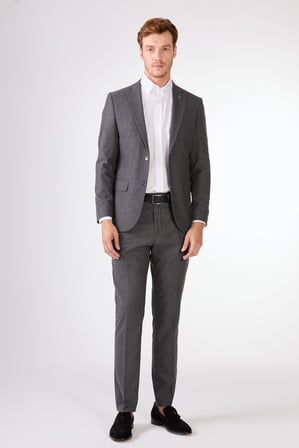 Erkek Slim Fit Mono Yaka Koyu Gri Takım Elbise