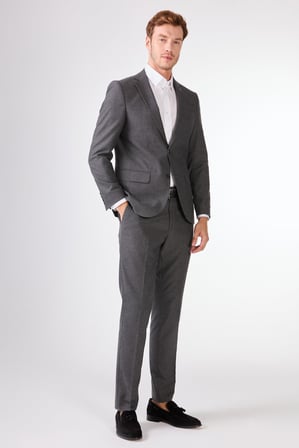 Erkek Slim Fit Mono Yaka Koyu Gri Takım Elbise