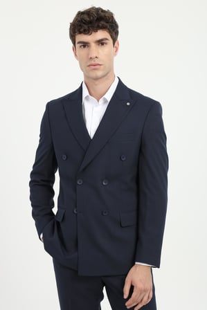 Erkek Slim Fit Sivri Yaka Lacivert Takım Elbise