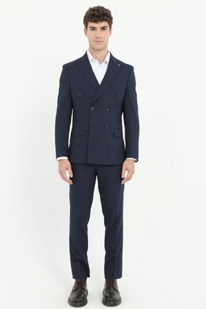 Erkek Slim Fit Sivri Yaka Lacivert Takım Elbise