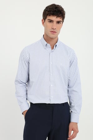 Erkek Regular Fit Düğmeli Yaka Uzun Kol Koyu Mavi Gömlek