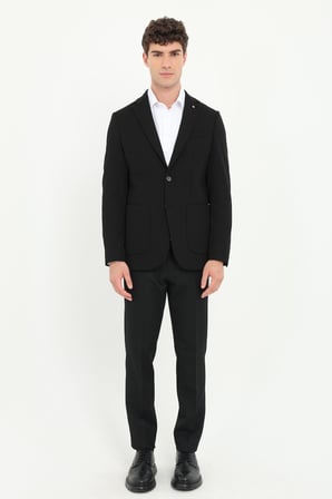 Erkek Slim Fit Mono Yaka Siyah Ceket