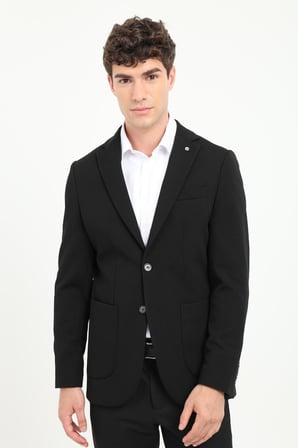 Erkek Slim Fit Mono Yaka Siyah Ceket