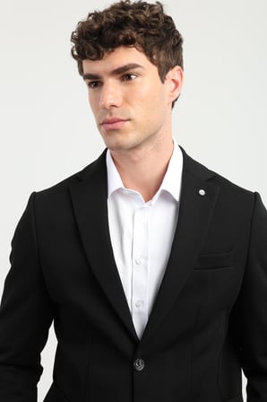 Erkek Slim Fit Mono Yaka Siyah Ceket