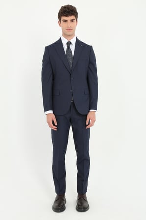 Erkek Slim Fit Mono Yaka Lacivert Armürlü Takım Elbise
