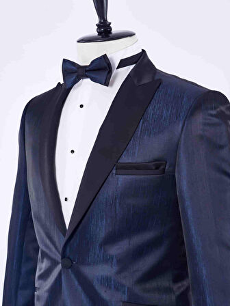 Lacivert Erkek Slim Fit Jakarlı Sivri Yaka Takım Elbise - 30177