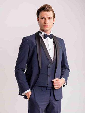 Dufy Lacivert Erkek Slim Fit Düz Şal Yaka Smokin Takım - 35711