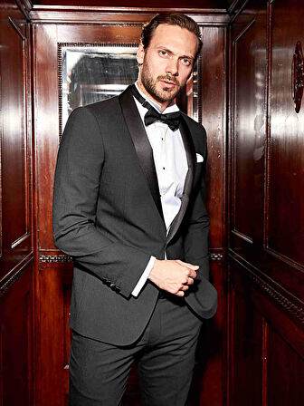 Dufy Siyah Erkek Slim Fit Düz Şal Yaka Smokin Takım - 35722