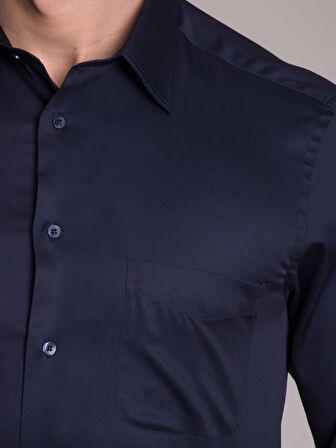 Dufy Lacivert Erkek Regular Fit Düz Klasik Yaka Uzun Kol Gömlek - 35817