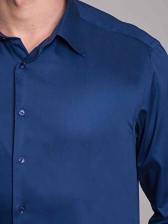 Dufy İndigo Erkek Regular Fit Düz Klasik Yaka Uzun Kol Gömlek - 35857