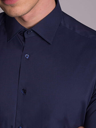 Dufy Lacivert Erkek Ekstra Slim Fit Düz Klasik Yaka Uzun Kol Gömlek - 36167