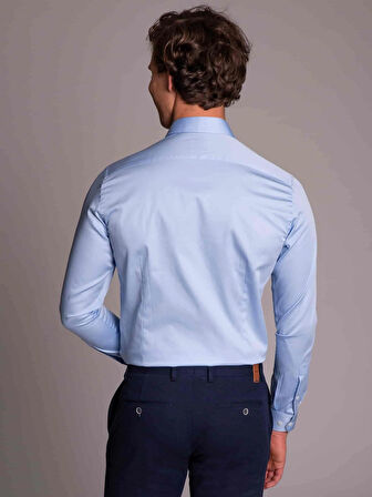 Dufy Mavi Erkek Ekstra Slim Fit Düz Klasik Yaka Uzun Kol Gömlek - 36216