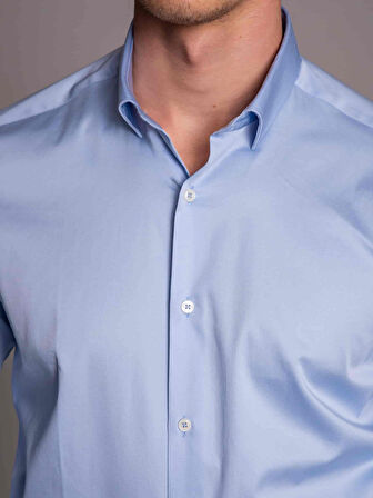 Dufy Mavi Erkek Ekstra Slim Fit Düz Klasik Yaka Uzun Kol Gömlek - 36216
