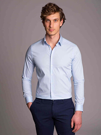 Dufy Açık Mavi Erkek Ekstra Slim Fit Düz Klasik Yaka Uzun Kol Gömlek - 36222