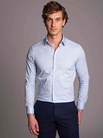 Dufy Açık Mavi Erkek Ekstra Slim Fit Düz Klasik Yaka Uzun Kol Gömlek - 36222