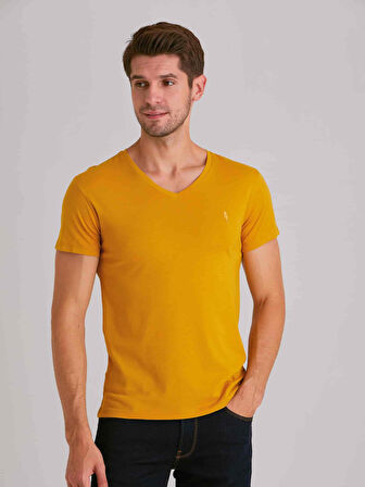 Dufy Hardal Erkek Slim Fit   V Yaka Tshirt - 36427