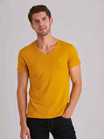 Dufy Hardal Erkek Slim Fit   V Yaka Tshirt - 36427