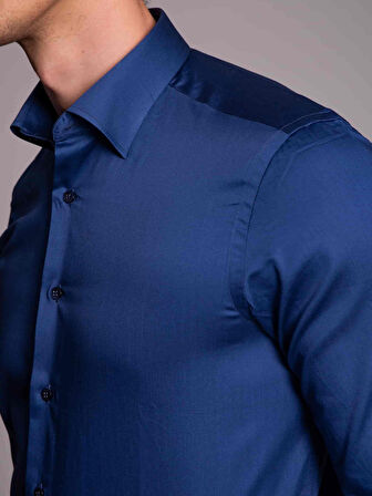 Dufy İndigo Erkek Slim Fit Düz Paul Yaka Uzun Kol Gömlek - 40222