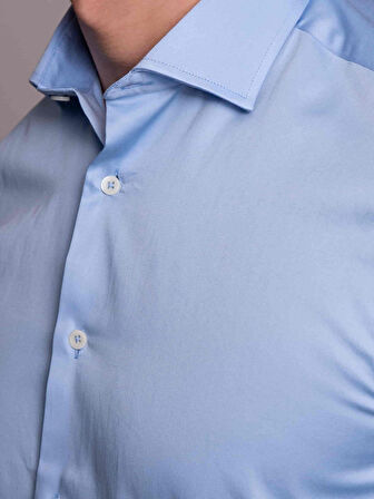 Dufy Mavi Erkek Slim Fit Düz Paul Yaka Uzun Kol Gömlek - 40228