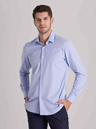 Dufy Mavi Erkek Slim Fit Düz Klasik Yaka Uzun Kol Gömlek - 40391
