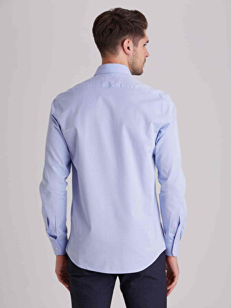 Dufy Mavi Erkek Slim Fit Düz Klasik Yaka Uzun Kol Gömlek - 40391