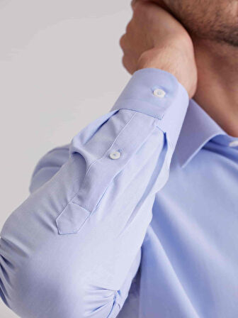 Dufy Mavi Erkek Slim Fit Düz Klasik Yaka Uzun Kol Gömlek - 40391