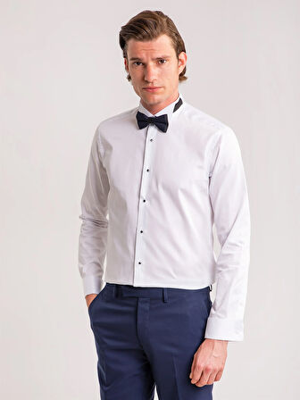Dufy Beyaz Erkek Ekstra Slim Fit Pamuklu Ata Yaka Uzun Kol Gömlek - 48990