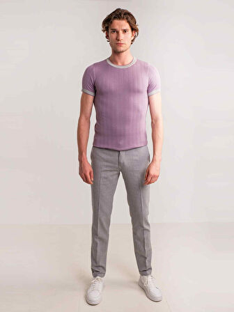 Dufy Lila Erkek Slim Fit Desenli Bisiklet Yaka Kazak - 56434