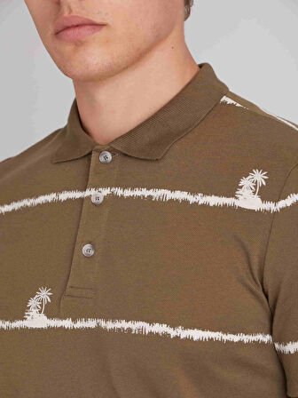 Haki Erkek Slim Fit Safari Desenli  Bisiklet Yaka T-Shirt - 57634
