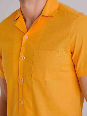Dufy Hardal Erkek Slim Fit Düz Küba Yaka Kısa Kol Gömlek - 58164