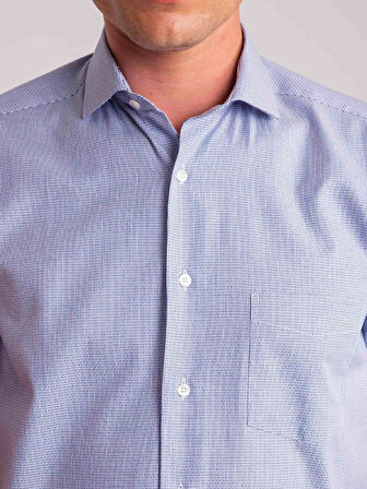 Dufy Mavi Erkek Regular Fit Armürlü Paul Yaka Kısa Kol Gömlek - 58534