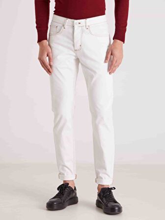 Dufy Beyaz Erkek Modern Fit Düz Casual Jean - 59192