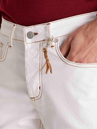 Dufy Beyaz Erkek Modern Fit Düz Casual Jean - 59192