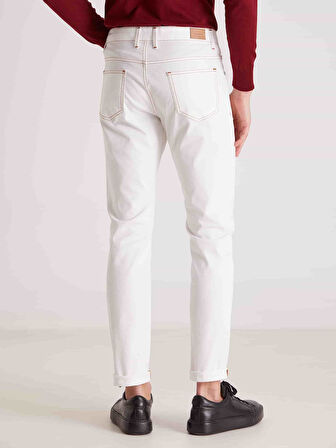 Dufy Beyaz Erkek Modern Fit Düz Casual Jean - 59192
