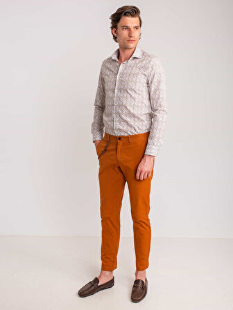 Dufy Yeşil Erkek Slim Fit Baskılı Paul Yaka Uzun Kol Gömlek - 60631