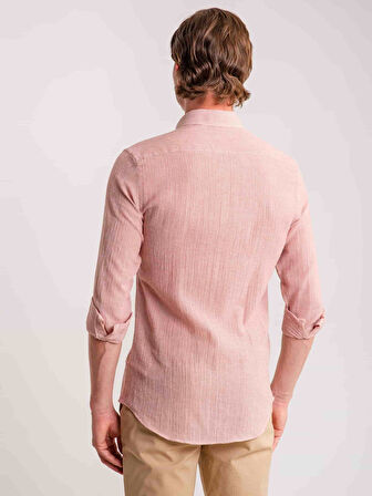 Dufy Kırmızı Erkek Slim Fit Çizgili Brent Düğmeli Yaka Uzun Kol Gömlek - 60811